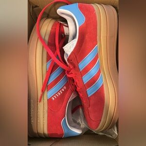 Adidas Gazelle Red and Light Blue Sneakers